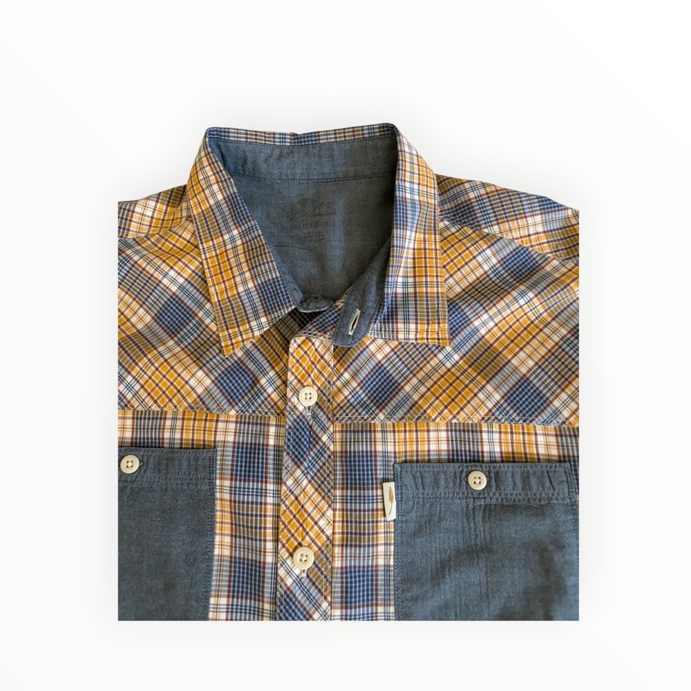 Bob Timberlake Mens 2XL Plaid Shirt 100% Cotton Blue Mustard Long Sleeve Button - Picture 5 of 12